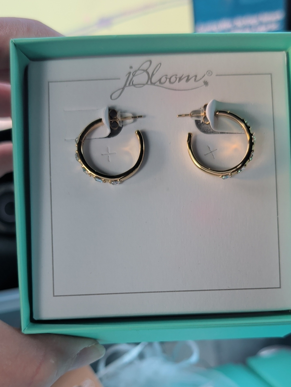Gold Hoop Earrings with Clear Crystal Accents
